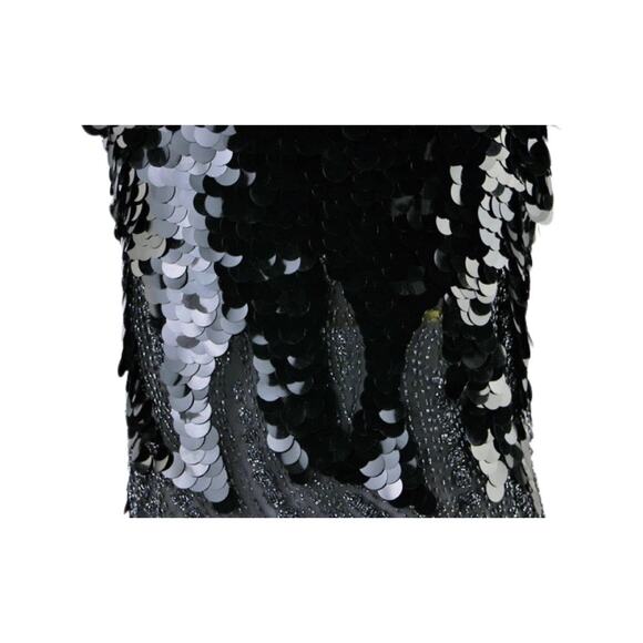Vintage Black Silk Top with Beading, Large Sequin Discs Size Large - Picture 5 of 5